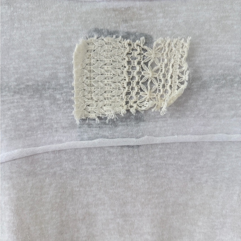 ✨NWT-POL Half Crochet Peace Sign Patchwork BOHO Short Sleeve Top size medium - Picture 10 of 12